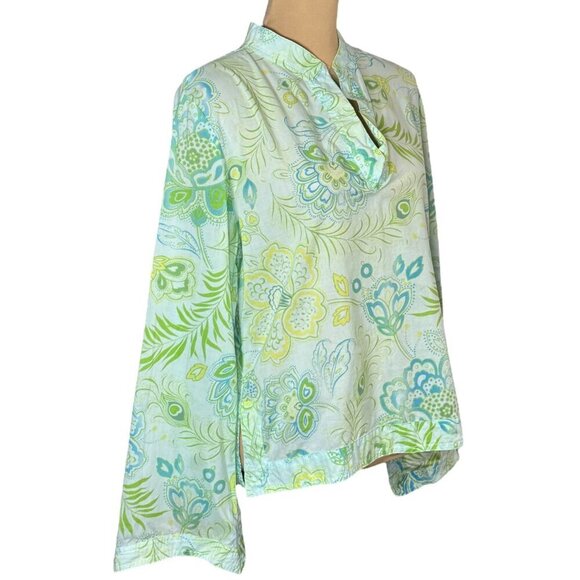 VTG Victoria’s Secret Boho Floral Top Sz.M Green Fine Cotton Peasant Coastal - Picture 2 of 14